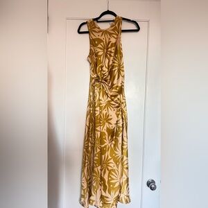 House of Harlow Satin Effect Floral Mustard Midi Dress